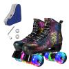 Ugboiu Roller Skates for Men and Women - Black Derby With 4 Shiny Wheels, Classic Double-Row for Indoor and Outdoor Use view 1
