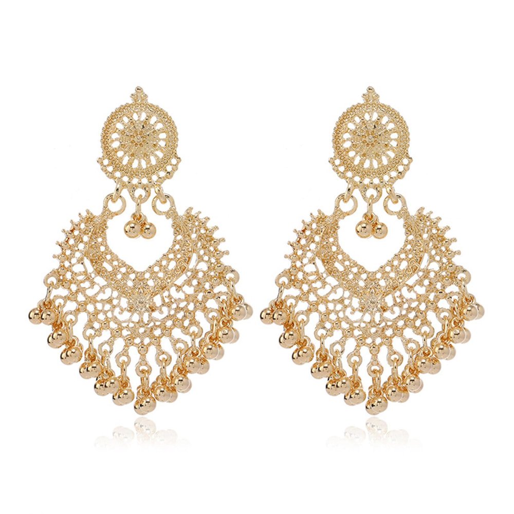 Aonklot Jhumkas Indian Earrings for Women Boho Ball Chandelier Tassel Statement Dangle Earrings Wedding Bridal Jhumki Bollywood Bell Jewelry Gifts Indian Dresses Outfits