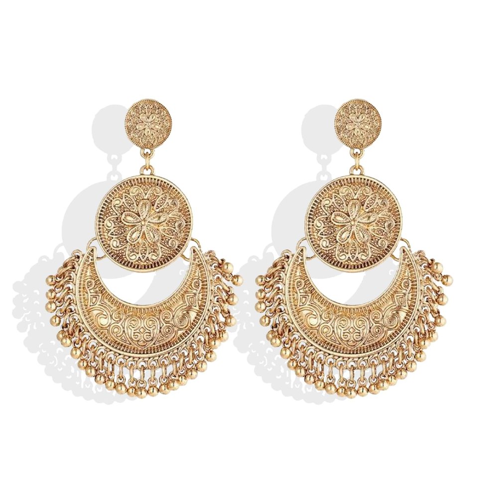 Aonklot Jhumkas Indian Earrings for Women Boho Ball Chandelier Tassel Statement Dangle Earrings Wedding Bridal Jhumki Bollywood Bell Jewelry Gifts Indian Dresses Outfits-015-339-NOV-EAR-2