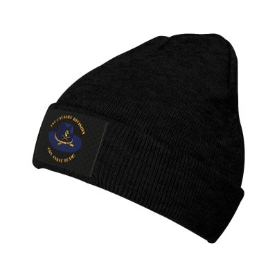 1st Cavalry Division Cav Men's Casual Knitted Skull Hat Warm Stockings Men's Women's Striped Winter Beanie Cuff Hat Black