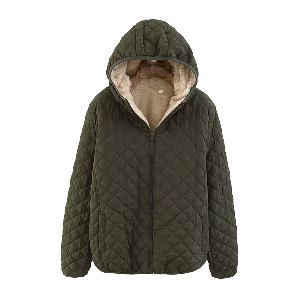 JEsilunmaMY Women's Diamond Fleece Lined Quilted Jacket Slim Hooded Sherpa Jacket with Pocket Solid Color Winter Padded Coats (Army Green,3X-Large)