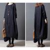Bestgift Women's Dresses Loose Plus Size Casual Cotton Linen Long Section Long Sleeve Round Neck Long Dresses Red 2XL view 2