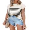 Disamer Cap Sleeve Knit Sweater Tops Sleeveless Vest 2026 Spring Clothes Oversized Summer Tank Trendy Short Sleeve T Shirts,Stripe Apricot,Medium view 1