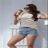 Disamer Cap Sleeve Knit Sweater Tops Sleeveless Vest 2026 Spring Clothes Oversized Summer Tank Trendy Short Sleeve T Shirts,Stripe Apricot,Medium view 2