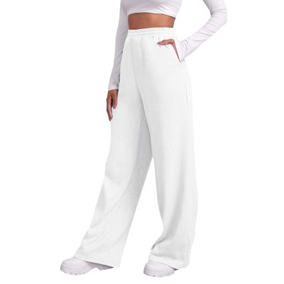 Women Wide Leg Sweatpants Baggy Straight Leg Sweatpants with Pockets Plus Size Fleece Lined Flare Sweatpants Winter Casual Loose Joggers Drawstring Elastic Waist Athletic Pants Comfy Lounge Pants