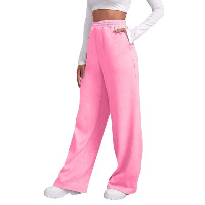Women Wide Leg Sweatpants Baggy Straight Leg Sweatpants with Pockets Plus Size Fleece Lined Flare Sweatpants Winter Casual Loose Joggers Drawstring Elastic Waist Athletic Pants Comfy Lounge Pants