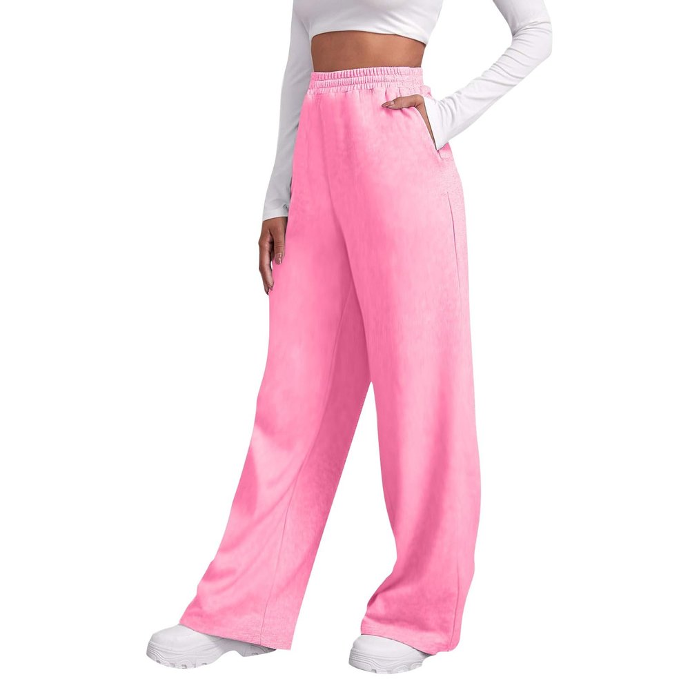 Women Wide Leg Sweatpants Baggy Straight Leg Sweatpants with Pockets Plus Size Fleece Lined Flare Sweatpants Winter Casual Loose Joggers Drawstring Elastic Waist Athletic Pants Comfy Lounge Pants