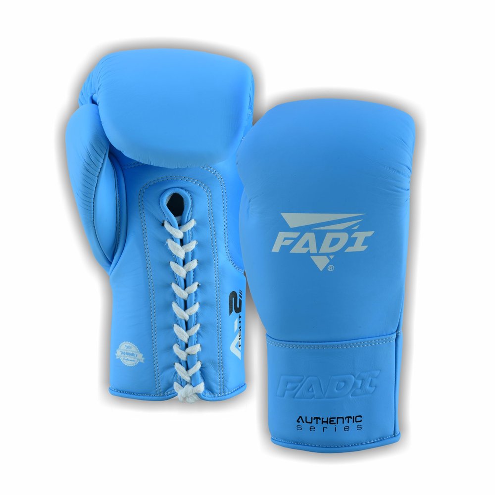 Fadi Sports Authentic Series A2 Unisex Pro Lace-Up Boxing Gloves - Genuine Cowhide Leather | Optimal for Boxing, MMA, Muay Thai, Kickboxing, Martial Arts Training & Sparring (Blue, 12 oz)