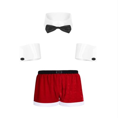 FEESHOW Mens Sexy Christmas Santa Costume Tuxedo Bow Tie with Boxer Briefs Role Play Outfits D01Red XX-Large