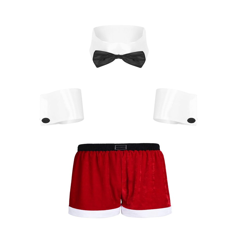 FEESHOW Mens Sexy Christmas Santa Costume Tuxedo Bow Tie with Boxer Briefs Role Play Outfits D01Red XX-Large