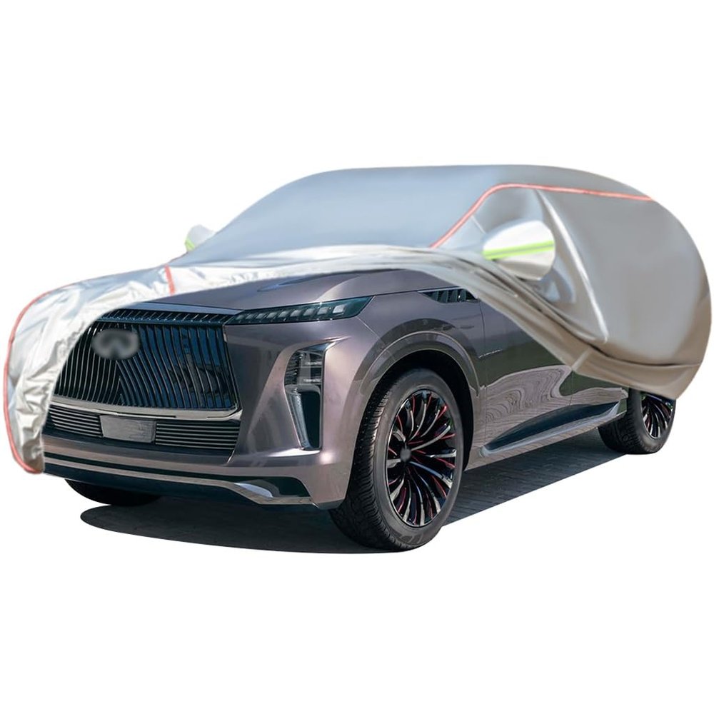 WOLWES Car Covers are Suitable for Infiniti QX80 2014-2024 All-Weather Windproof, Snowproof, Rainproof, UV-Protected and Breathable All-Season Universal with Side Door Zip Oxford Cloth Car Covers (Co