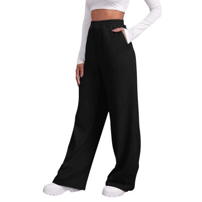 Women Wide Leg Sweatpants Baggy Straight Leg Sweatpants with Pockets Plus Size Fleece Lined Flare Sweatpants Winter Casual Loose Joggers Drawstring Elastic Waist Athletic Pants Comfy Lounge Pants