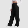 Women Wide Leg Sweatpants Baggy Straight Leg Sweatpants with Pockets Plus Size Fleece Lined Flare Sweatpants Winter Casual Loose Joggers Drawstring Elastic Waist Athletic Pants Comfy Lounge Pants view 2