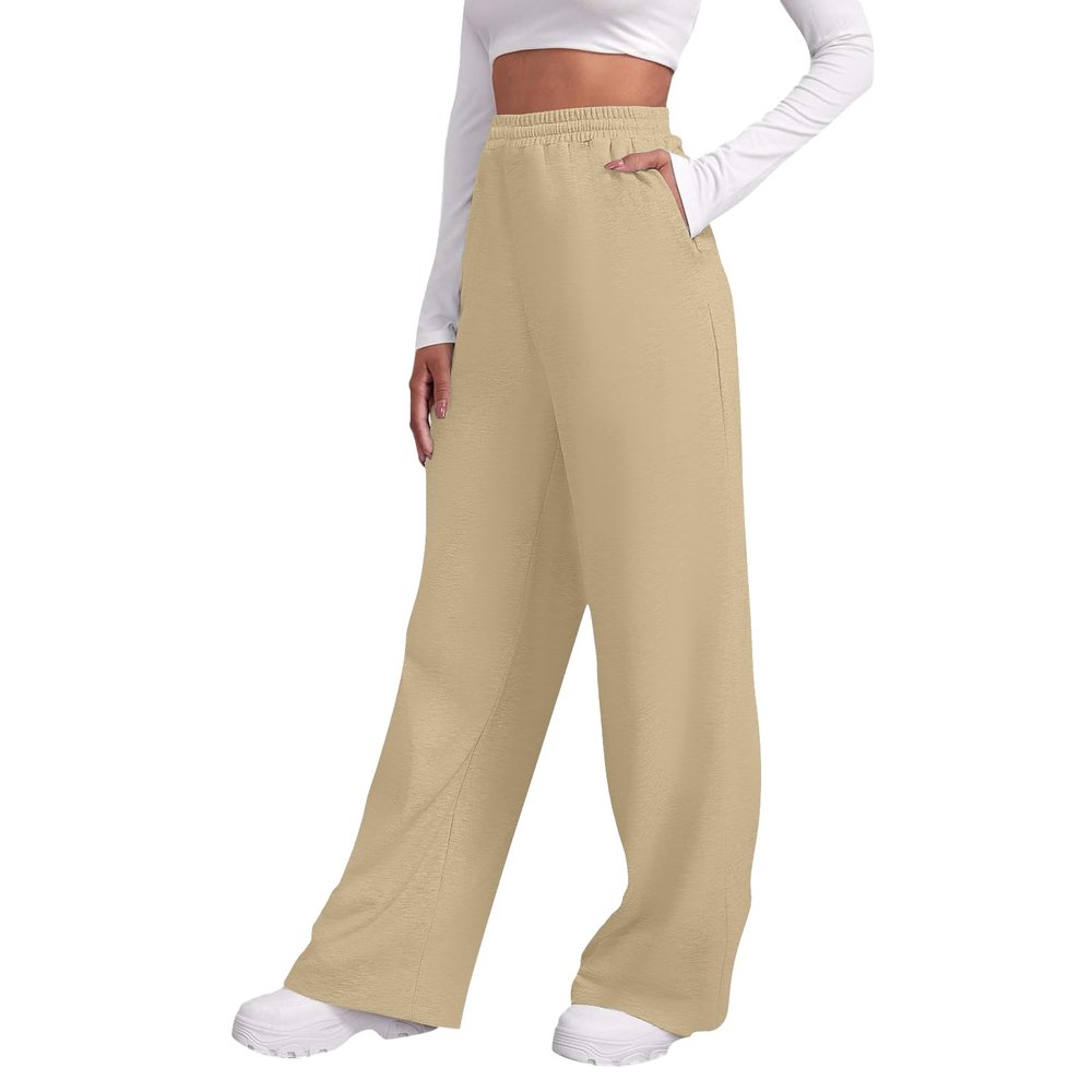 Women Wide Leg Sweatpants Baggy Straight Leg Sweatpants with Pockets Plus Size Fleece Lined Flare Sweatpants Winter Casual Loose Joggers Drawstring Elastic Waist Athletic Pants Comfy Lounge Pants