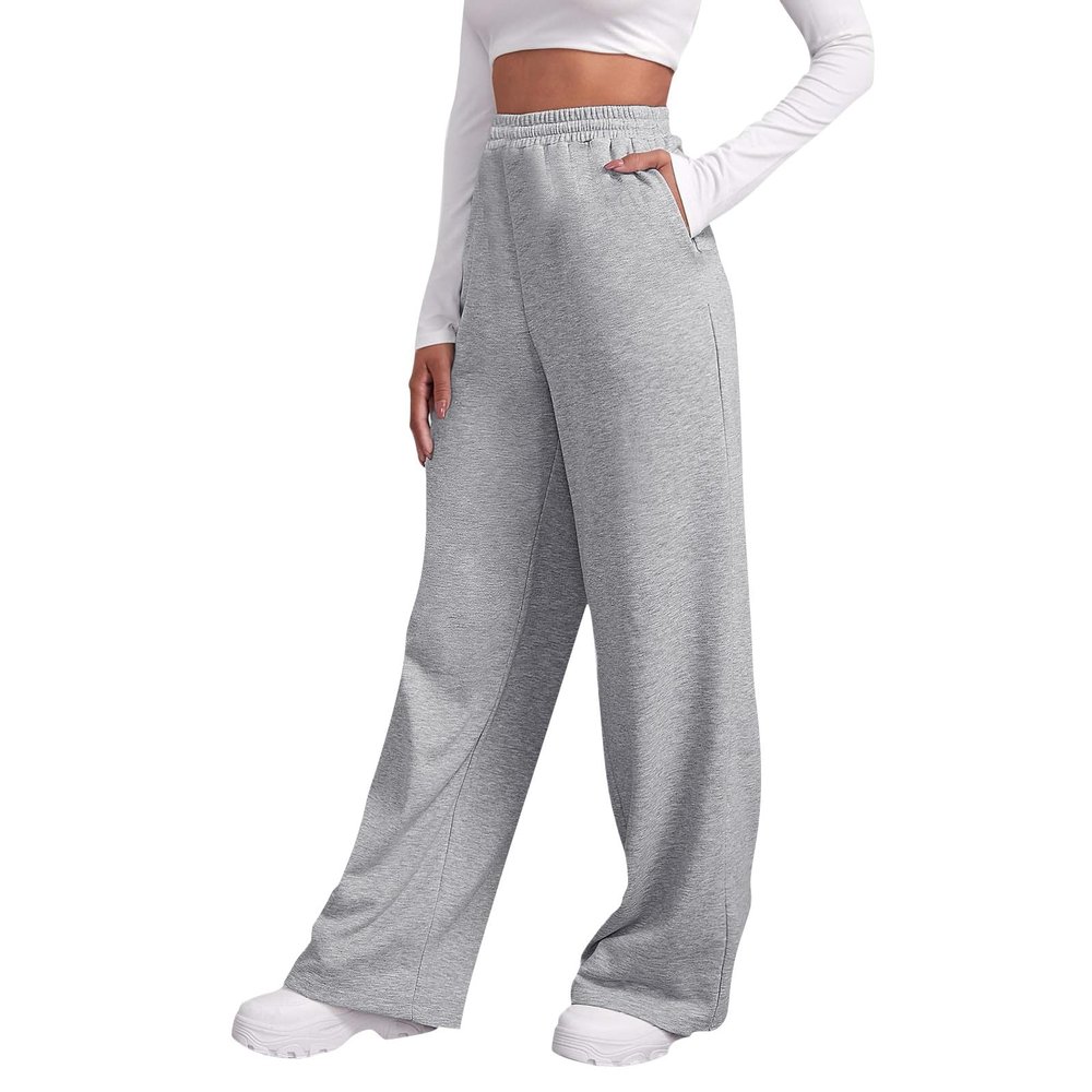 Women Wide Leg Sweatpants Baggy Straight Leg Sweatpants with Pockets Plus Size Fleece Lined Flare Sweatpants Winter Casual Loose Joggers Drawstring Elastic Waist Athletic Pants Comfy Lounge Pants