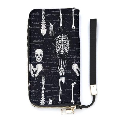 Skull Dark Skeleton Anatomy Women's Wristlet Wallet Long Slim Purse Card Holder Clutch Handbag