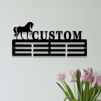 Hyobeswe Custom Horse Ribbon Medal Holder Personalized Horse Name Medal Hanger 12 Rungs for Medals & Ribbons Racehorse Horse Show Medal Display Equestrian Ribbon Award Holder