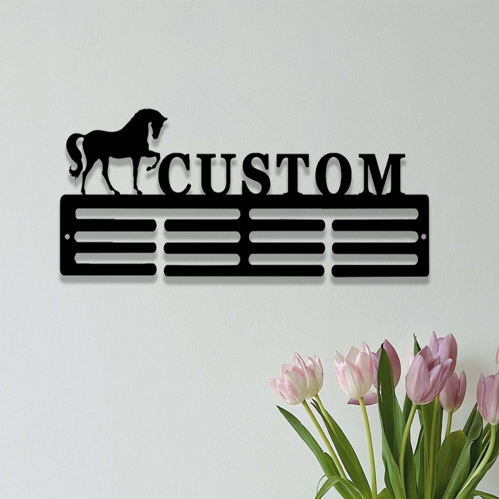 Hyobeswe Custom Horse Ribbon Medal Holder Personalized Horse Name Medal Hanger 12 Rungs for Medals & Ribbons Racehorse Horse Show Medal Display Equestrian Ribbon Award Holder