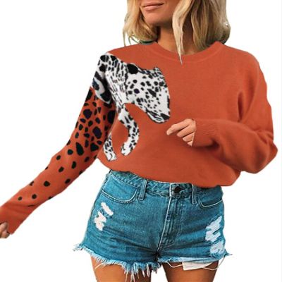 Angashion Women's Sweaters Casual Floral Printed Patchwork Long Sleeves Knitted Pullover Cropped Sweater Tops 182 Orange X-Large