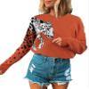 Angashion Women's Sweaters Casual Floral Printed Patchwork Long Sleeves Knitted Pullover Cropped Sweater Tops 182 Orange X-Large view 1