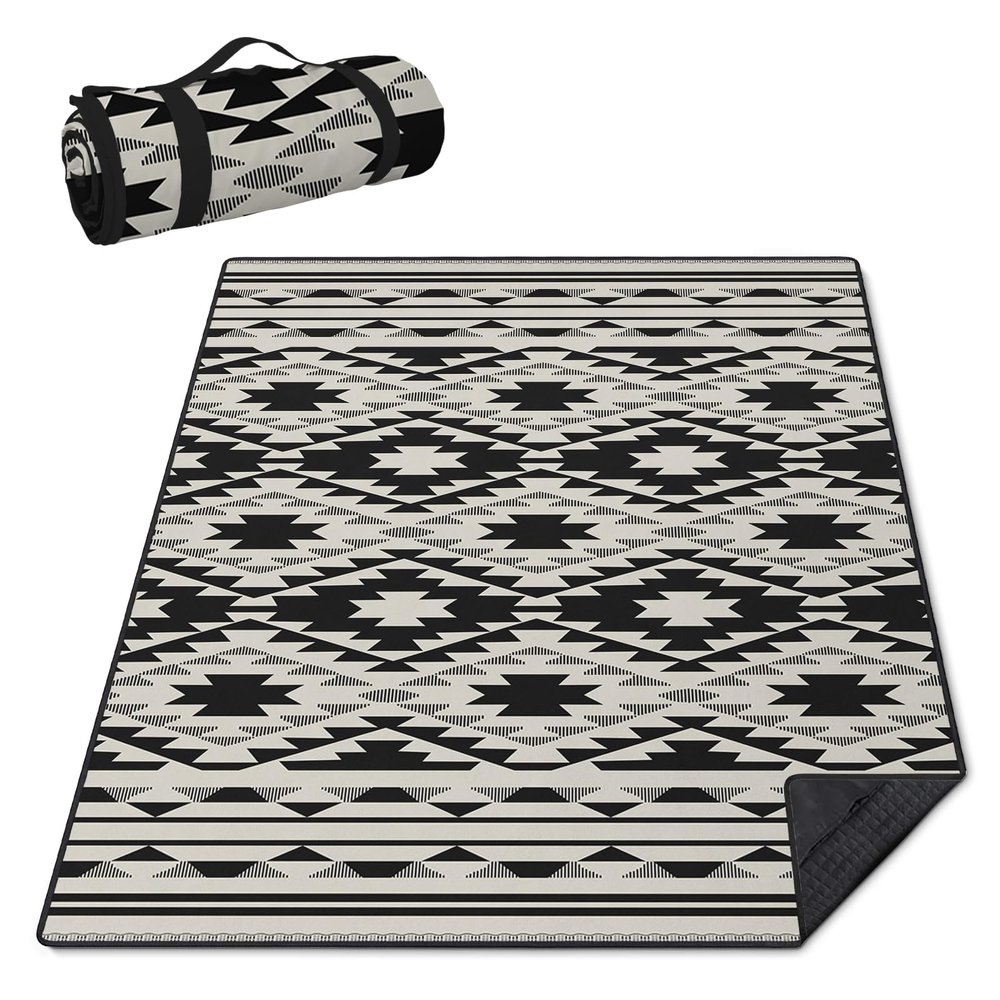 awufncksn Boho Picnic Blankets Waterproof Foldable, 60X80 Thick Three Layer Picnic Mat Tribal Outdoor Blanket for Grass, Beach Blanket Sandproof Picnic Accessories for Camping Party Park Patio
