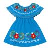 Baby Floral Embroidered Off-Shoulder Traditional Mexican Dress for Girls - Cinco De Mayo Dress - Blue, 3-4 Years view 1