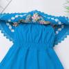 Baby Floral Embroidered Off-Shoulder Traditional Mexican Dress for Girls - Cinco De Mayo Dress - Blue, 3-4 Years view 4