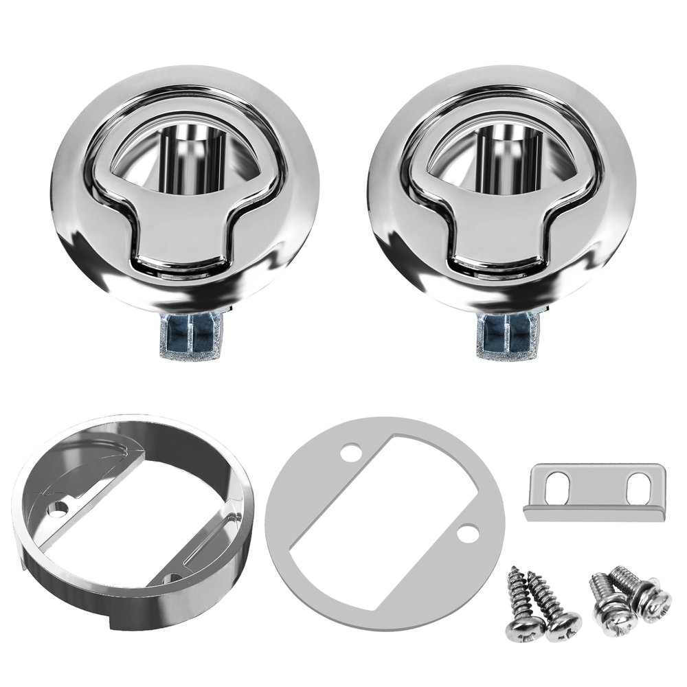 Necmetu 2 Pack Boat Slam Latch 2" Zinc Alloy RV Flush Latch Lock,100% Metal Marine Deck Hatch Door Flush Pull Latch,Heavy Duty Lid Lock for Hatch Door Cabinet Hardware on RV Boat Camper (Silvery)