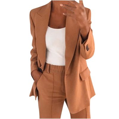 Cyber of Monday Women's 2 Piece Casual Outfits Fashion Blazer Jackets High Waisted Wide Leg Pants Casual Work Office Business Suit Set