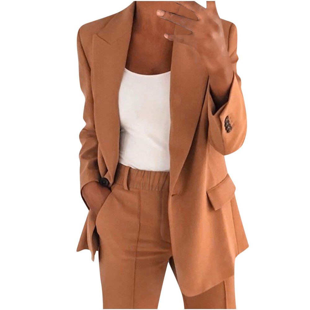 Cyber of Monday Women's 2 Piece Casual Outfits Fashion Blazer Jackets High Waisted Wide Leg Pants Casual Work Office Business Suit Set