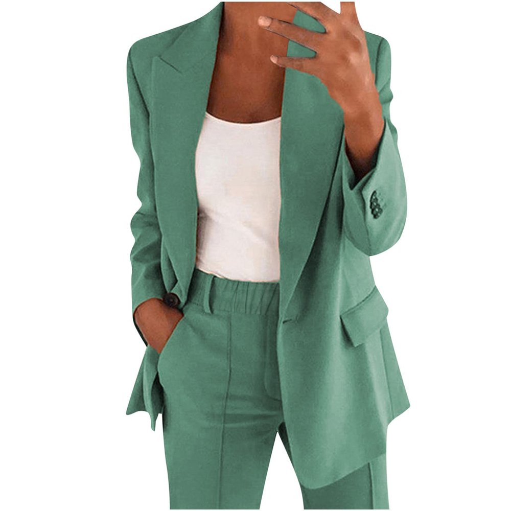 Cyber of Monday Women's 2 Piece Casual Outfits Fashion Blazer Jackets High Waisted Wide Leg Pants Casual Work Office Business Suit Set