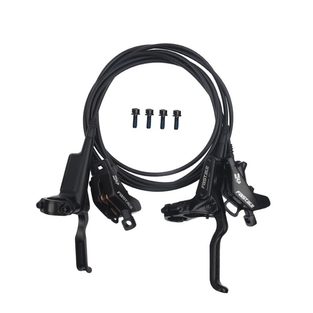 MirOdo Mountain Bike Hydraulic Disc Brake Set Right Front 950mm Left Rear 1800mm Disc Brake Kit 4 Piston Hydraulic Brake with Alu Alloy Brake Levers & Calipers