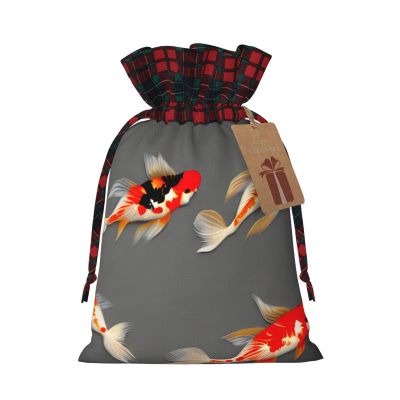 SSIMOO Traditional Koi Carps With Spots Linen Drawstring Gift Bagelegant Fabric Gift Bag For Festivals And Special Occasions