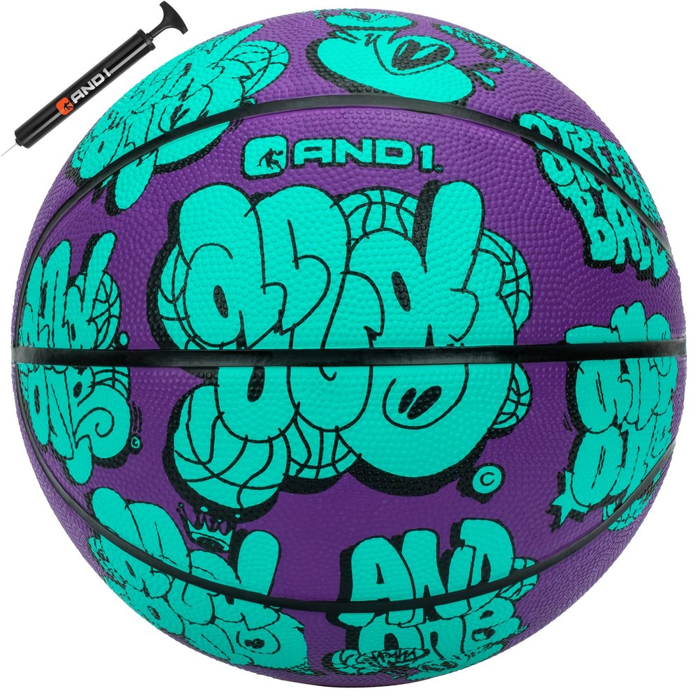 AND1 Toss Up 28.5 Rubber Basketball: Streetball for Indoor and Outdoor Use, Deep Channel Construction and Durability, Includes 10 Pump