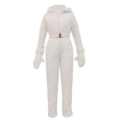 SACFOF Women's One Piece Ski Suits Onesie Waterproof Jumpsuits Fur Collar Coat Snowsuit Ski Skiing Outdoor Sports Jumpsuit, XX-Large, White