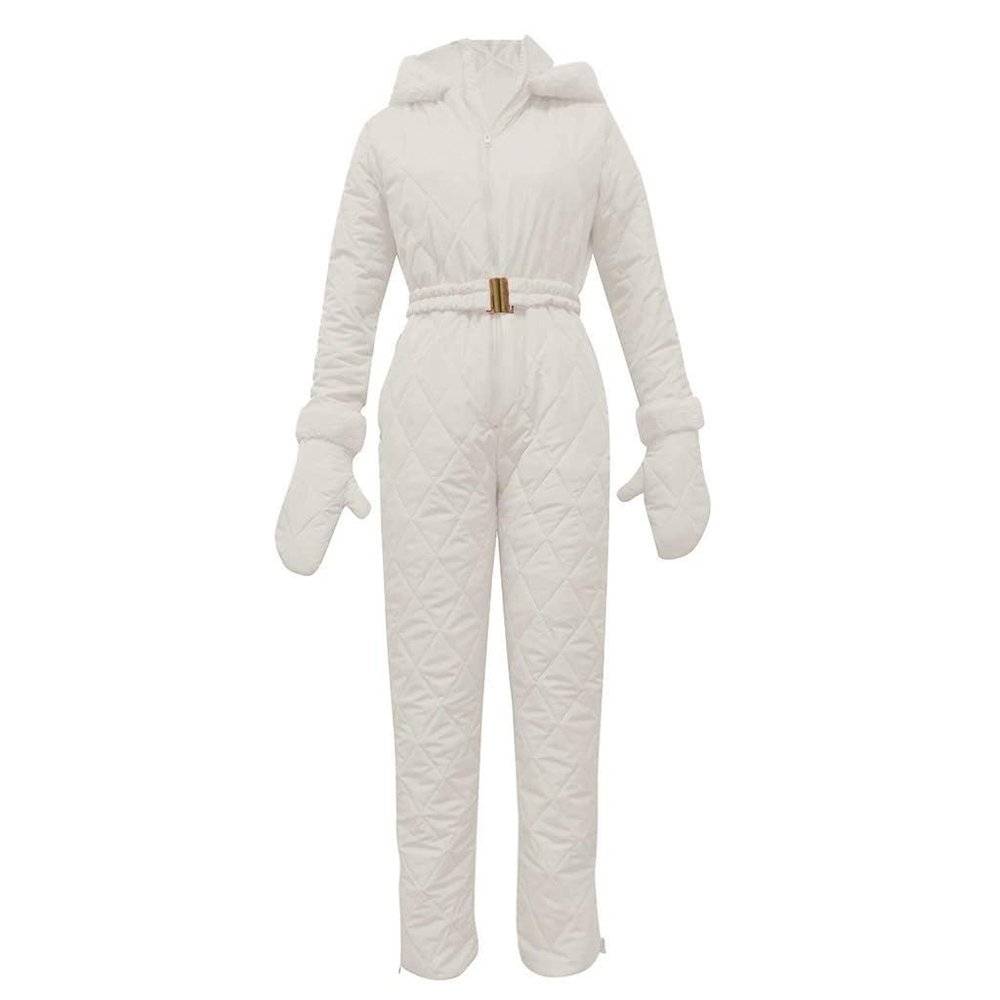 SACFOF Women's One Piece Ski Suits Onesie Waterproof Jumpsuits Fur Collar Coat Snowsuit Ski Skiing Outdoor Sports Jumpsuit, XX-Large, White