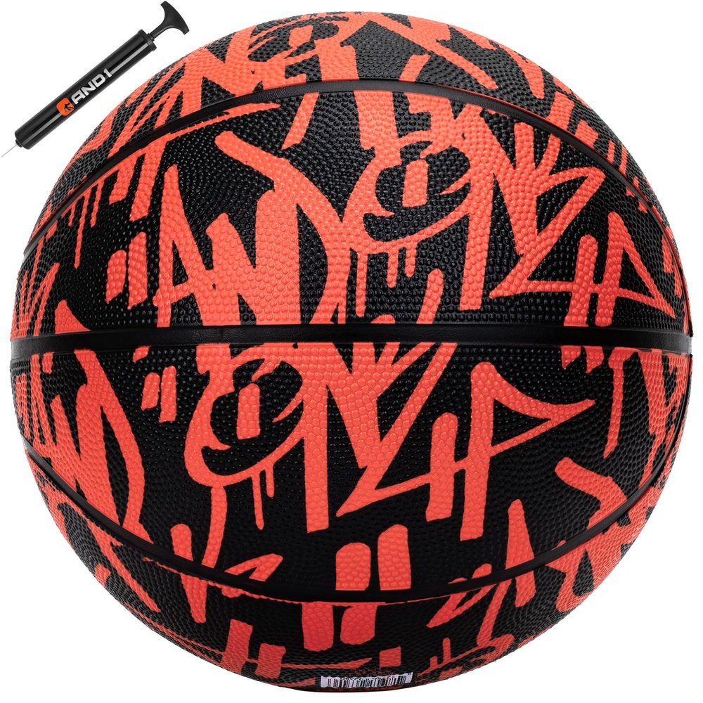 AND1 Fantom Graffiti 28.5 Rubber Basketball - Intermediate Streetball for Indoor/Outdoor Play, Size 6 Includes Pump