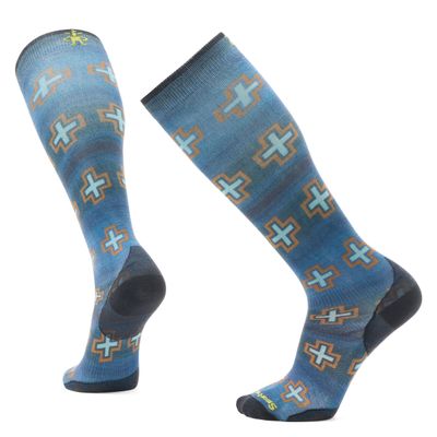 Smartwool Mens Ski Zero Cushion Paths Crossed Print Over The Calf Socks Deep Navy X-Large