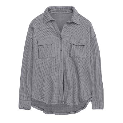 Womens Fashion Fall Outfits Casual Jackets Long Sleeve Button Down Shirts Soft Knit Sweaters Pullover Loose Fit Blouse Gray