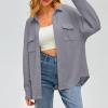Womens Fashion Fall Outfits Casual Jackets Long Sleeve Button Down Shirts Soft Knit Sweaters Pullover Loose Fit Blouse Gray view 3