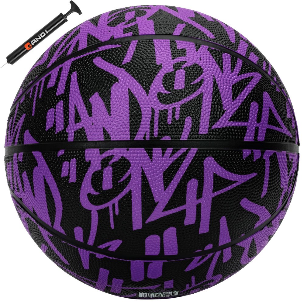 AND1 Fantom Graffiti 28.5 Rubber Basketball - Intermediate Streetball for Indoor/Outdoor Play, Size 6 Includes Pump