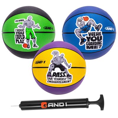 AND1 Mini Basketball 3 Pack Set for Kids (Deflated w/Pump Included): - Size 3 7-Inch Premium Youth Size Basketballs, Easy to Grip, Made for Indoors and Outdoors