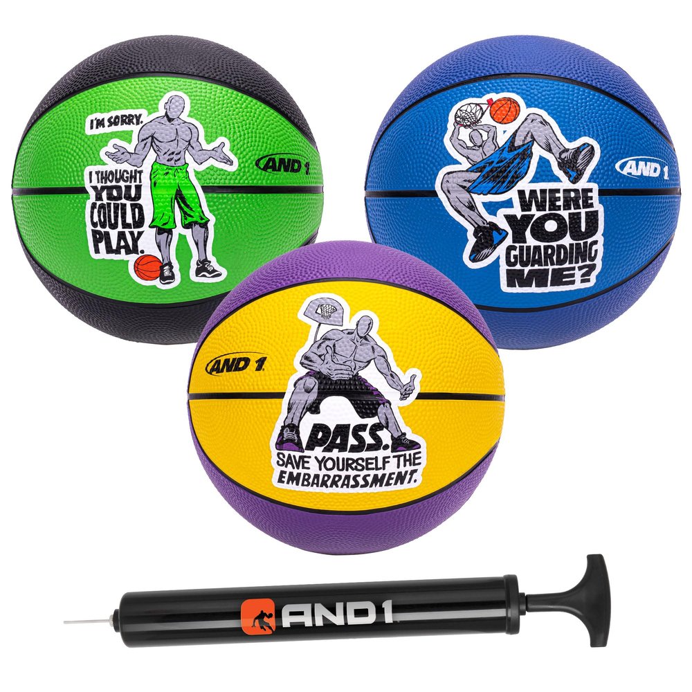 AND1 Mini Basketball 3 Pack Set for Kids (Deflated w/Pump Included): - Size 3 7-Inch Premium Youth Size Basketballs, Easy to Grip, Made for Indoors and Outdoors