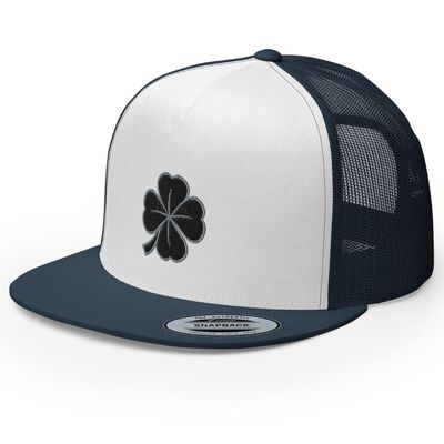 RIVEMUG Blacken Clover Flat Bill Trucker Hat High Crown Adjustable Four Leaf Lucky Cap
