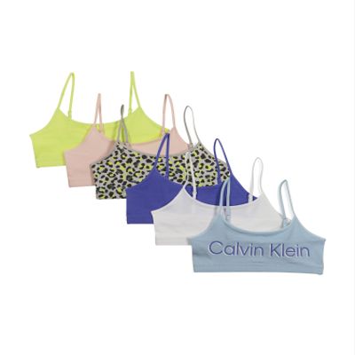 Calvin Klein Kids Girls' Cropped Cotton Cami Bralette 6-Pack, Empryrean Blue/Lunar Leo/Sunny Lime/Crystal Pink, Small