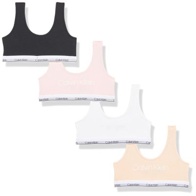 Calvin Klein Kids Girls' Classic Cotton Asssorted Bralette Bra, 4-Pack, S