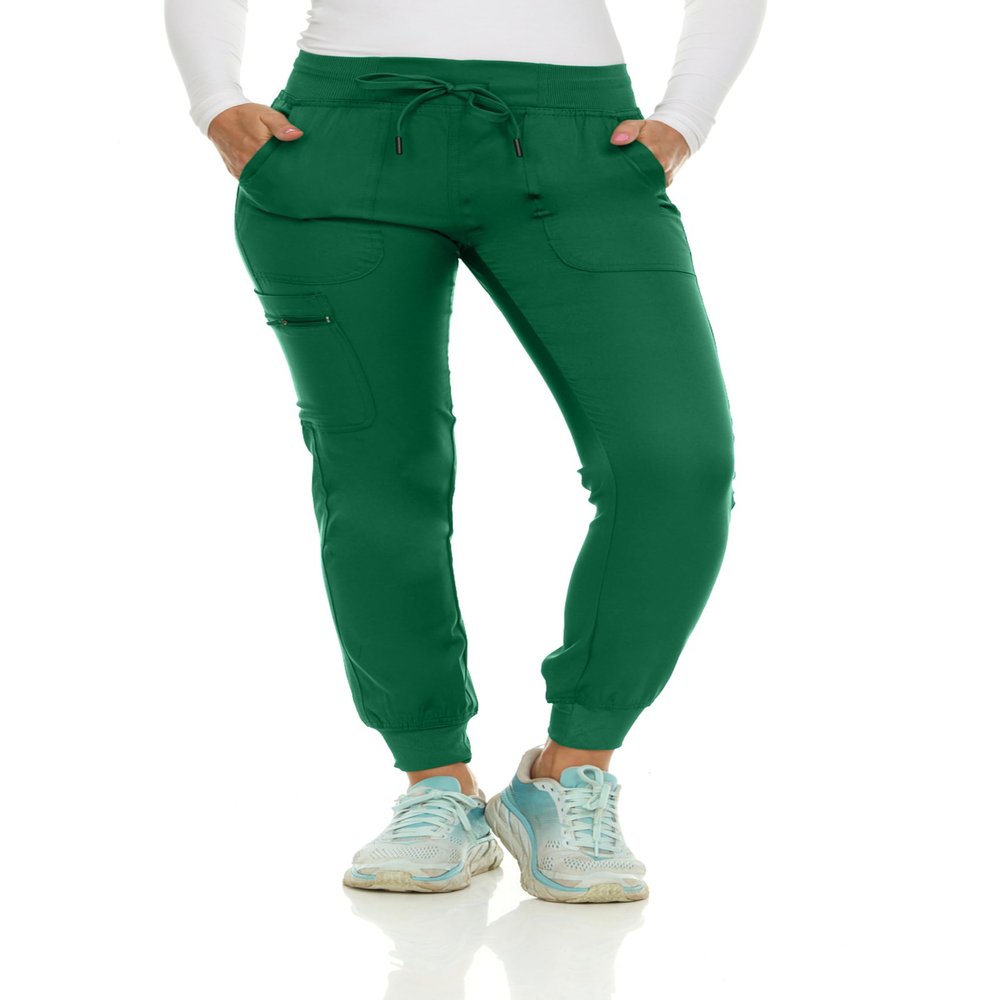 MediChic Womens Scrub Jogger Pants  6 Pockets, 4-Way Stretch, Ribbed Waist, Easy-Care Medical Workwear Hunter