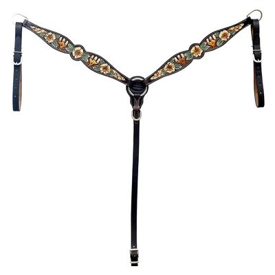 HILASON Western Horse Floral Hand Painted American Leather Breast Collar Brown