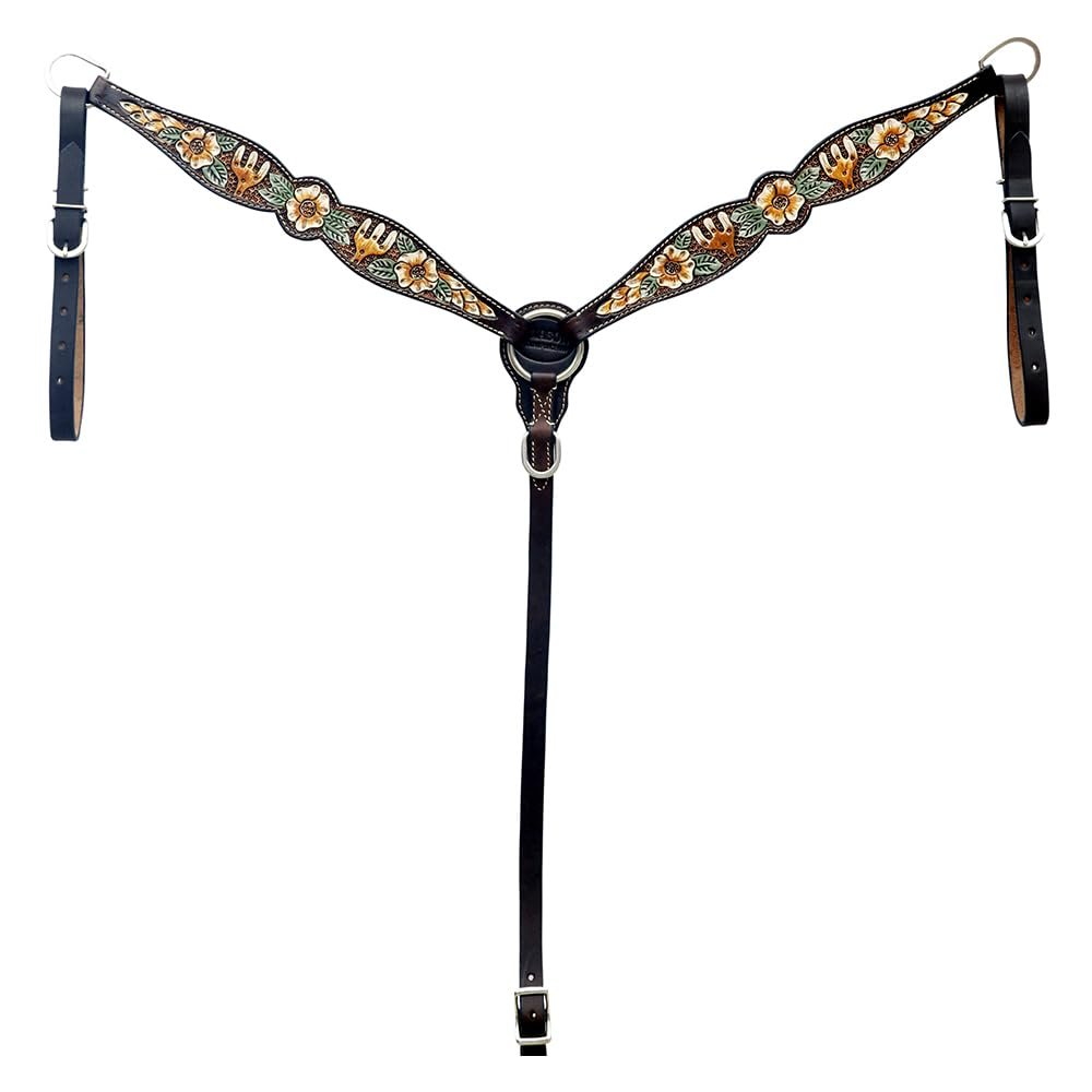 HILASON Western Horse Floral Hand Painted American Leather Breast Collar Brown