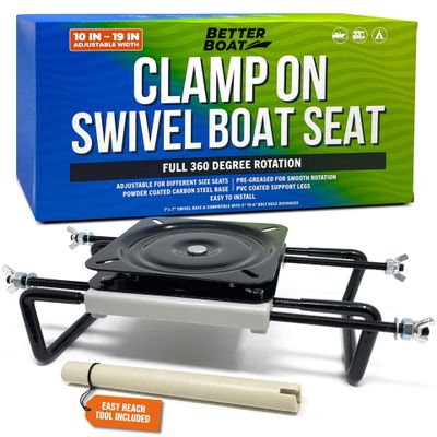 Better Boat Clamp On Boat Seat Swivel Mount for Jon Boats 360 Degree, Adjustable 9 to 18.5 Inch, Powder Coated Carbon Steel with Tightening Tool Included